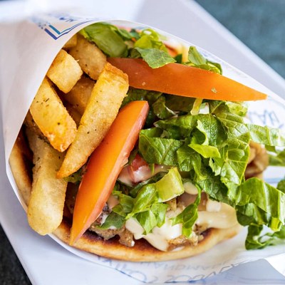 Chicken gyro wrap with fries
