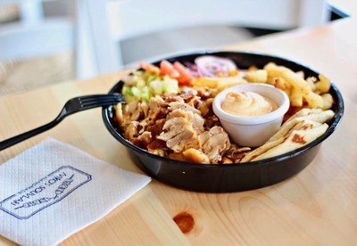 Chicken gyro bowl with fries