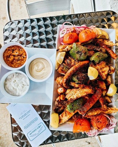 Mixed grill platter with dips