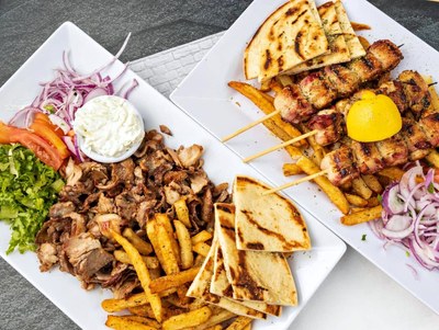 Pork gyro and chicken souvlaki platters