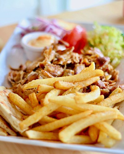 Pork gyro plate with fries
